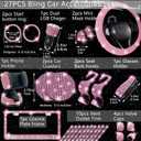 NBTEPEM 27-Piece Bling Car Accessories Set - Universal Fit Steering Wheel Covers, License Plate Frames, Phone Holder, Car Fast Charger, Coasters (Pink)