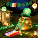Leyndo 6ft St Patricks Day Inflatables Outdoor Decorations Blow up Leprechaun Trap with Rainbow Pot of Gold Shamrock Ladder with Lights for St Patrick's Day Outside Decor Yard Lawn Holiday Party