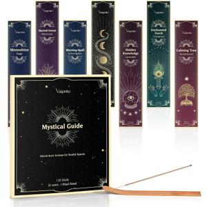 Mystical Guide Incense Sticks Variety Pack of 6 (120 Insence-Sticks) with Holder: Patchouli, Lavender, Sandalwood, Cinnamon, Lemongrass, Sage Inscents-Stick, Organic Incense Stick Non Toxic