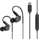 MEE audio M6 Sport USB-C Wired Earbuds with Memory Wire Earhooks, Headset with Mic & 3-Button Remote for iPhone 15, iPad, Other USB Type C Devices; in Ear Headphones for Running/Gym/Workouts, Black
