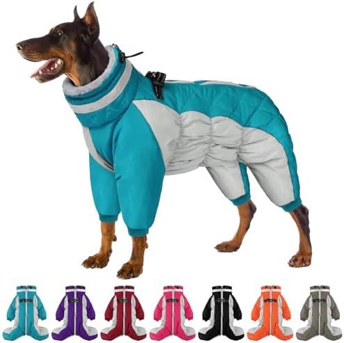 SUNFURA Full Body Dog Coat - Warm Fleece Jacket for Small Dogs, Turtleneck Winter Coats with Harness, Reflective Dog Snowsuit Windproof Puffer Jackets with Legs for Pug, Jack Russel, Turquoise S