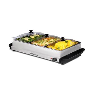 Elite Gourmet EWM-6171 Triple 3 x 2.5 Qt. Trays, Buffet Server, Food Warmer Temperature Control, Clear Slotted Lids, Perfect for Parties, Entertaining & Holidays, 7.5 Qt Total, Stainless Steel (7.5 Quart / 3 Trays)