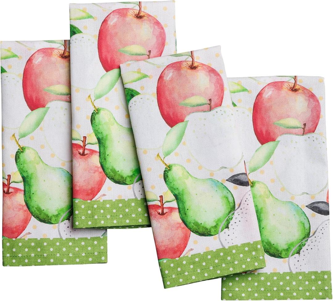 Maison d' Hermine Cloth Napkins Set of 4 100% Cotton Soft & Durable Everyday Reusable Square Napkins Cloth Washable, Dinner, Cocktail Party, Wedding, Restaurant (Apple's & Pears, 18" x 18")