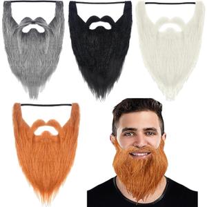 WILLBOND 4 Pieces Fake Beards Long False Beards Funny Fake Mustache Whisker (Black, Orange, White, Gray)
