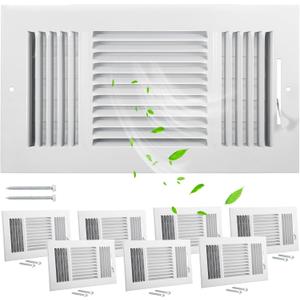 Gisafai 8 Pcs Vent Covers 12 x 6 Inch HVAC Sidewall Air Ceiling Register 3 Way Vents for Wall Solid Steel Manual Adjuster for Home, Bathroom, Toilet, Office (White)