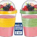Yogurt Parfait Cups for Breakfast, Oatmeal or Fruit Container, Snack Bowl and Spoon for Lunch Box, Portable & Reusable, 2 PCs (Green & Yellow)