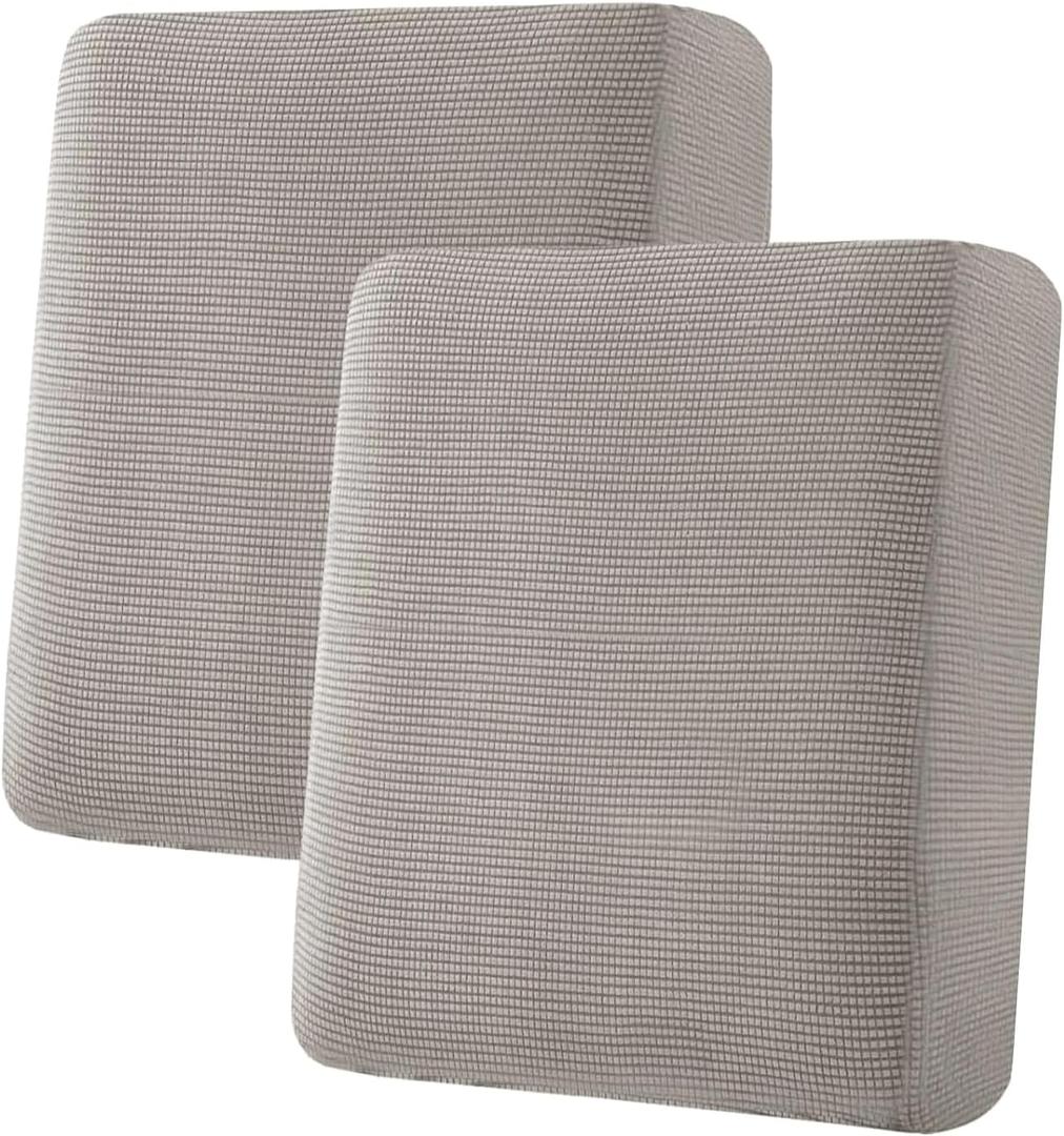 H.VERSAILTEX Super Stretch Individual Seat Cushion Covers Sofa Covers Couch Cushion Covers Slipcover Sets Thick Jacquard Textured Twill Fabric (2 Piece Medium Sofa Cushion Covers, Taupe)