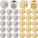 1 Box 500Pcs 4mm Metal Cube Bead Silver Square Beads Bulk Tibetan Alloy Antique Golden Smooth Charm Mini Loose Spacer Beads with Hole for Bracelet DIY Jewelry Making Necklace Craft Accessory