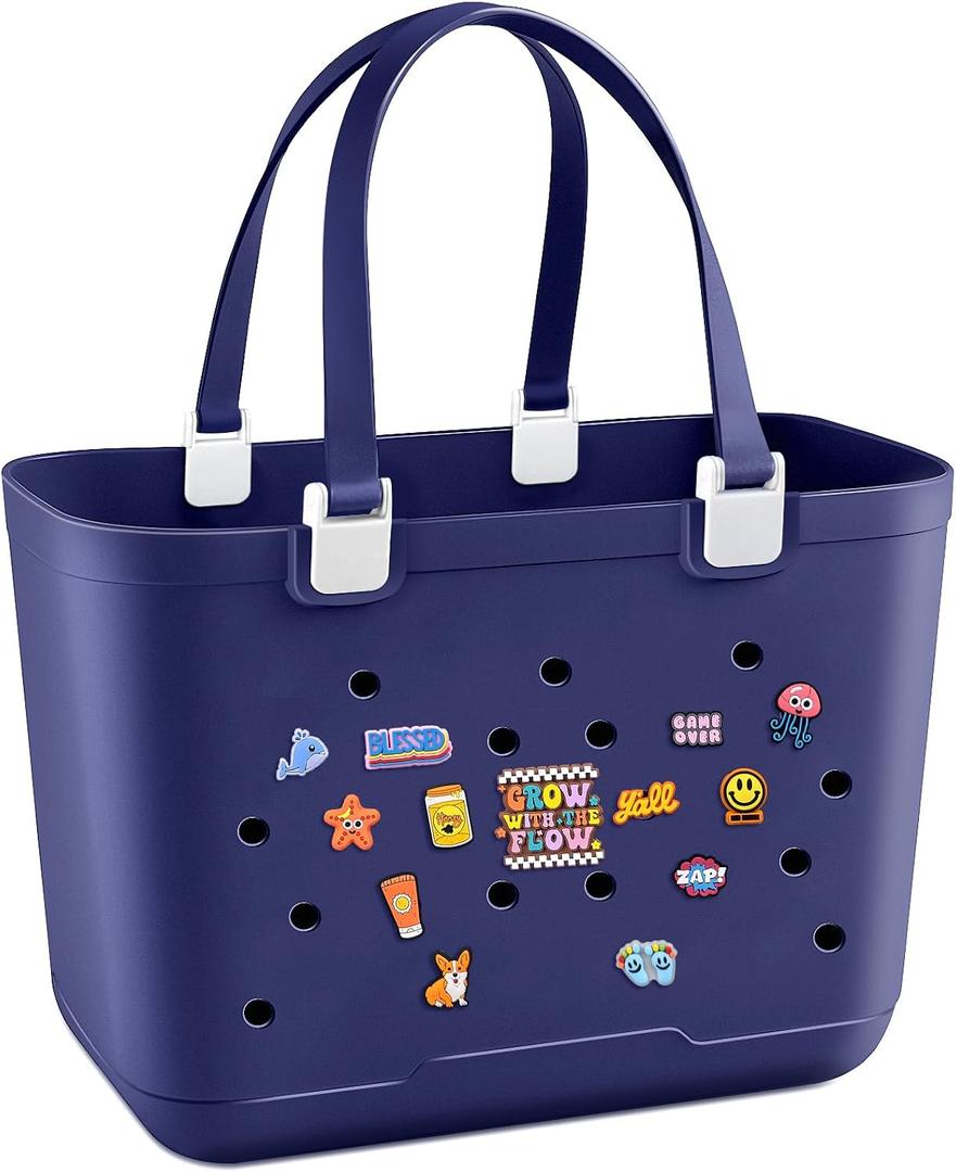 X-Large Rubber Beach Tote Bag, 18.9 "L x 9.4 "W x 13.8 "H Waterproof EVA Beach Totes with Zipper Pocket