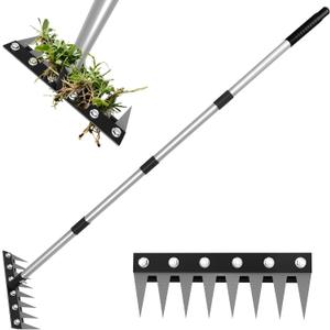 Weed Puller Tool with 10.6Iron Weed Rake Head, Long Handle Weeder Remover Tool Heavy Duty, Iron Rake Dandelion Gardenia Uprooting Tool for Yard, Lawn, Patio and Garden, Straight
