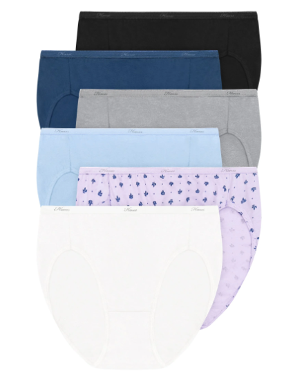 JUST MY SIZE Women's Cool Comfort Cotton High 6-pack Briefs, Assorted, 12 US