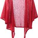 Shiyifa Women's Shrugs 3/4 Sleeve Open Front Cardigan Lightweight Tie Front Bolero Shrug (Red) One Siz