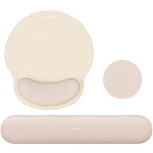 MOSISO Wrist Rest Support for Mouse Pad&Keyboard Set, Circle Curved Ergonomic Mousepad&Coaster Non-Slip Base Home/Office Pain Relief&Easy Typing Pad with Soft Cloth&Silicone Lining, Apricot
