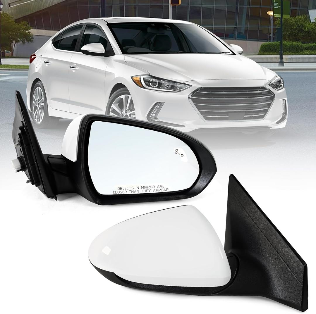 Paderson Right Passenger Side Mirror Assembly Fits 2017 2018 2019 2020 Hyundai Elantra with Power Glass Heated Turn Signal Blind Spot Detection and Manual Folding Match to White (7Pins)