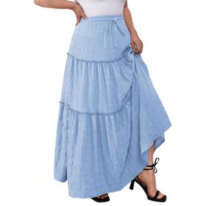 PRETTYGARDEN Women's Tiered Maxi Skirt Summer Spring Fashion High Waisted Long Flowy Casual Boho Beach Vacation Clothes XXL 