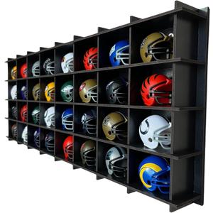 32 / 6 Color Mini Helmet Display Case,Mini Football Helmets,Football Helmet Display Case,Wall Mount (Black)