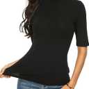 Short Sleeve Mock Turtleneck for Women Dressy Casual Business Tops Summer Cute Tshirts Shirts, Black, Size L
