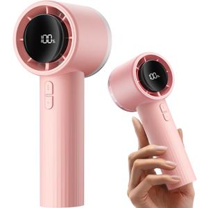 SWEETFULL Portable Handheld Fan Rechargeable - 6 Gear High Speed Powerful Mini Turbo Fan with Flashlight, Digital Display, Personal Fans Blow Cold Air for Travel Essentials, Gift for Women Men (Pink)
