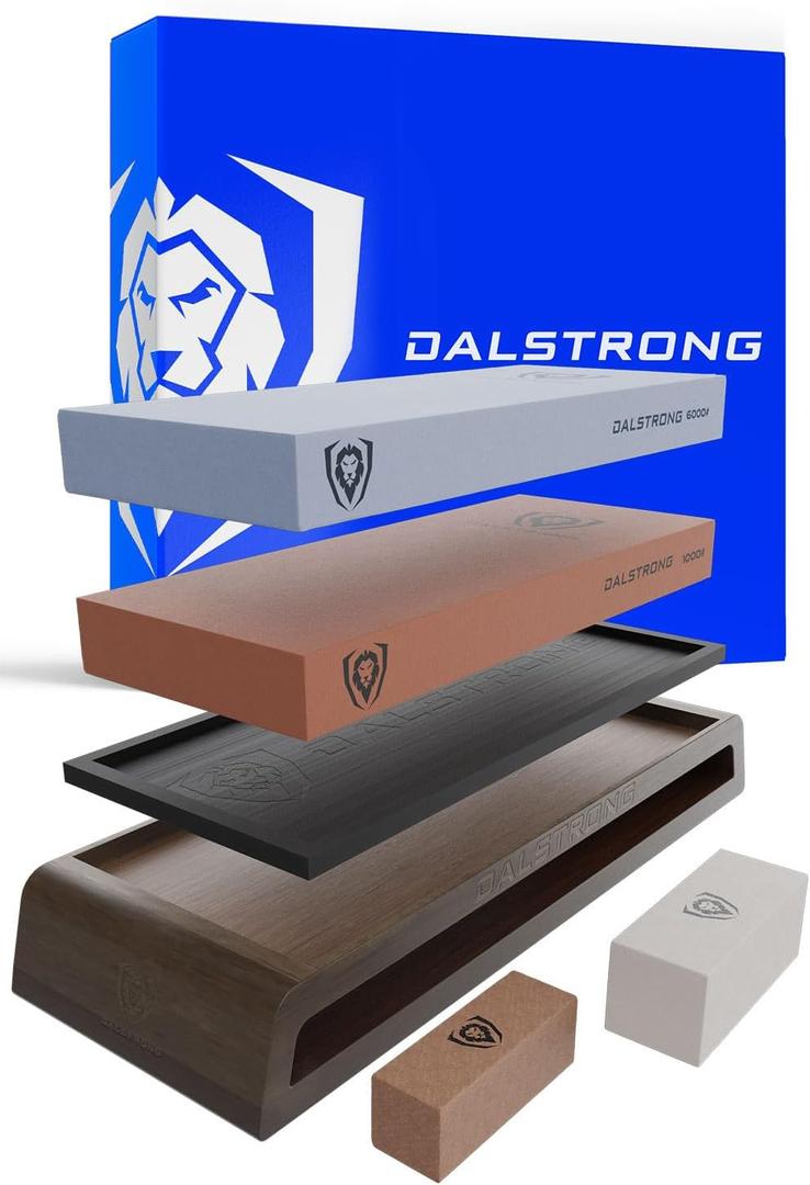 Dalstrong Premium Whetstone Kit - #1000/#6000 Knife Sharpening Kit - Extra Large Grit Stones - Top-Grade Corundum - Thick Knife Sharpening Stone - Hand Crafted Acacia Wood - Whetstone Knife Sharpener