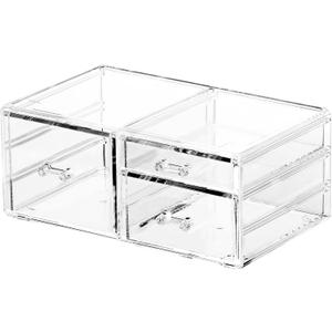 Cq acrylic Stackable Make Up Organizing With 3 Drawers,Clear Drawer Organizer for Vanity Counter,Large Plastic Makeup Storage Organizer for Bathroom,Craft,Accessory,Beauty Supplies,Pack of 1