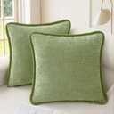 CaliTime Decorative Couch Throw Pillow Covers 20 X 20 Inches Pack of 2 Cozy Chenille Piping Edge Cushion Cases for Sofa Bed Living Room Home Sage Green