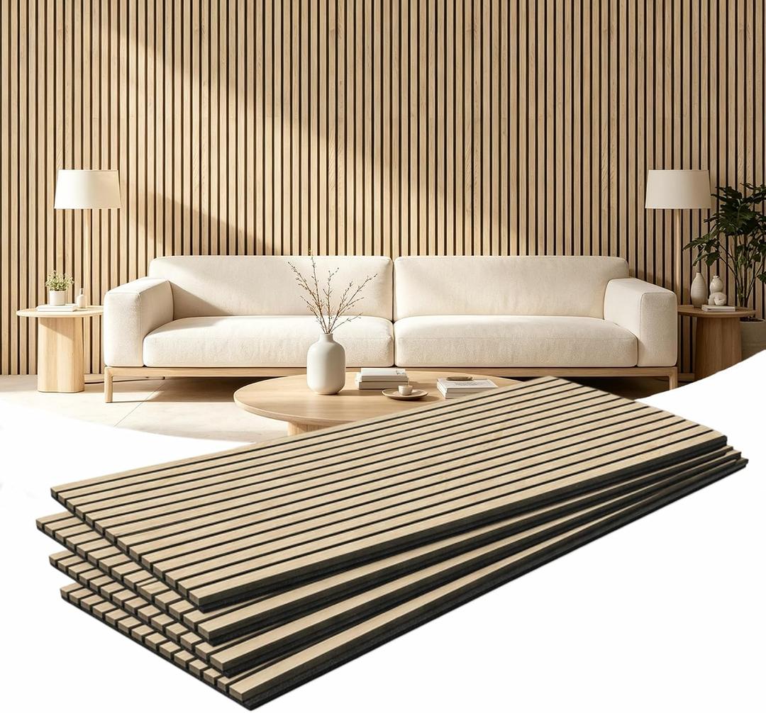 4 Pack Wood Panels For Wall,47.2"x23.6" Acoustic Slat Panels,Light Oak, 4PC