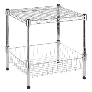 Whitmor 2-Wire Shelving Unit, Metal Storage Shelves, Stacking Shelf with Basket, Easy Assembly Home Organizer for Pantry, Kitchen, Garage, Plant