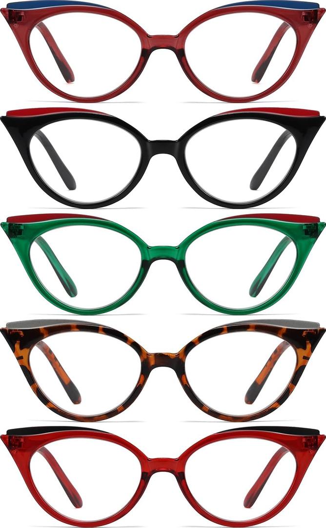 Eyekepper 5-pack Cat Eye Reading Glasses Cute Reader for Women 2.0