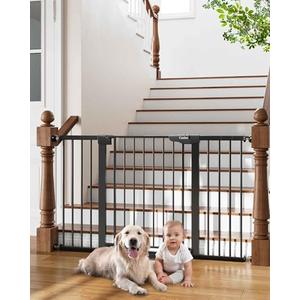 Cumbor 29.7-54.2" Wide Baby Gate for Stairs, Mom's Choice Awards Winner-Self Closing Dog Gate Indoor for Doorways, No Drilling Pressure Mounted Pet Gates for Kids, Easy Walk Through Safety Gate, Black