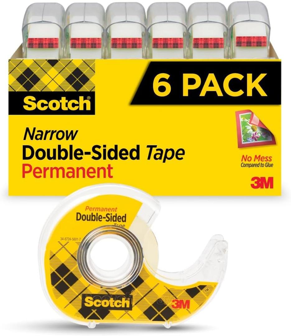 Scotch Permanent Double Sided Tape, Card Making and Holiday Scrapbooking Supplies, Alternative to Gift Wrap Tape for Wrapping Presents, 0.50 in. x 500 in., 6 Rolls with Dispensers