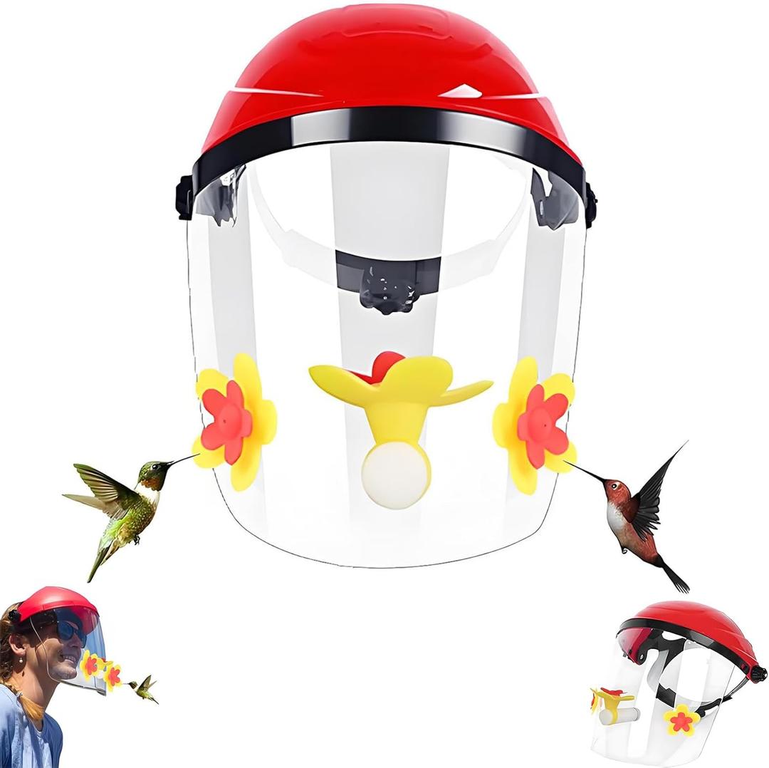 2 x Hummingbird Feeder Helmet | Hands-Free Bird Feeder for Adults | 3 Feeding Ports Design | Adjustable Headband 18"-24" | Lightweight PVC, Weather Resistant (Yellow)