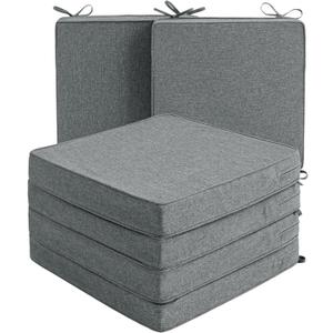 Outdoor Chair Cushions, Water-Resistant & Fade-Resistant, Patio Furniture Seat Replacement Chair Pads with Ties Zipper, Removable Cover, Non-Slip Bottom, Set of 6, 18.5 x 16 Inch, Dark Grey