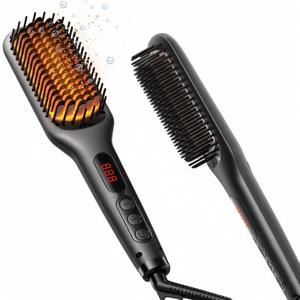 MEGAWISE Pro Ceramic Ionic Hair Straightener Brush for Home Salon, Straightening Hair Brush with 20s Heating Tech, Auto-Off, Anti-Scald with Universal Dual Voltage,Rotatable Power Cord, Black