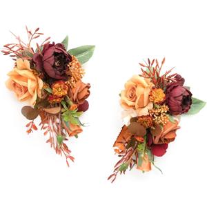 Ling's Moment 2pcs Wedding Shoulder Corsage Artificial Flowers, Girl/Mother Homecoming/Prom Corsages Wristlet Dcor, etc. Burnt Orange Terracotta