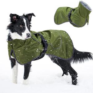 Large Dog Winter Raincoat, Waterproof Warm Jacket with Velvet Lining for Cold Weather, Windproof Insulated Rain Coat with Reflective Strips for Extra Big Dog (Green, XXL)
