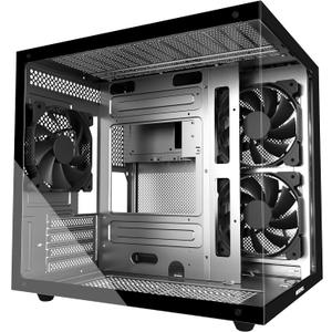 MOROVOL MATX PC Case,270 Panoramic Tempered Glass Panel Gaming PC Case,3 Fans Pre-Installed Micro-ATX Computer Case, USB 3.0,Black(V3) 