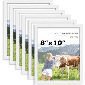8x10 Picture Frame Set of 6, 100% Solid Wood Photo Frames with HD Shatter-Resistant Plexiglass, Wall Hanging & Tabletop Display, White