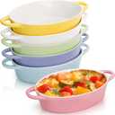 Foraineam 6 Pack 20 oz Oval Au Gratin Baking Dishes with Handles, Porcelain Casserole Dish Single Serving Ramekins for Oven & Microwave Cooking and Baking, 7.2" x 5.5", Oven Safe Roasting Lasagna Pan