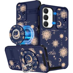 Buleens for Samsung Galaxy S23 FE Case 6.4 Inch - with Ring Stand & Camera Cover Cute Designed Women Girls Sun Moon Stars for Samsung S23 FE Case Compatible with Magsafe
