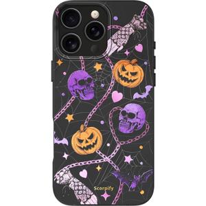 SCORPIFY for iPhone 16 Pro Max Case [Compatible with MagSafe] with Gothic Halloween Haunted Pumpkin, Cute Cosmic Orange Magnetic Phone Cover for Women Girls, Pink Purple Glitter Sparkle Gold Bumper