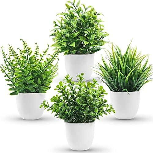 Der Rose 4 Pack Fake Plants Small Artificial Faux Potted Plants for Living Room Home Office Farmhouse Bathroom Kitchen Decor Indoor