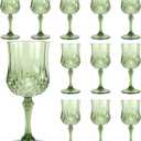 Plastic Wine Glasses Plastic Goblets Vintage Style Cordial Drinking Glasses for Valentines Day, Wedding Reception, Grand Event Party Supplies (12, New Green)