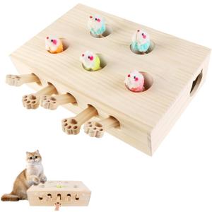 Wooden Interactive Cat Toy Pop Up Cat Toy 3-in-1 Cat Scratcher Game for Indoor Outdoor