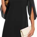oten Women's Vintage Church Flutter Sleeve Chiffon Dress Elegant Formal Club Date Night Cocktail Party Dresses Black Large