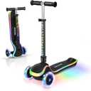 Kids Scooter with Seat, 2 in 1 Kick Toddler Scooter with LED Light-Up Wheels and Light up Deck, 4 Adjustable Heights, Lean to Steer, 3 Wheels Scooter Suitable for Boys & Girls Ages 2-8 Years