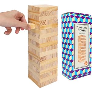 Wooden Blocks Stacking Games - 54 pcs Tumbling Tower Blocks Game for Kids & Adults, Family Board Games, Montessori Toys with Natural Wood Blocks, Portable Stacking Toys Party Games