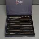 SYOKAMI Steak Knives Set of 8, 4.8 Inch Carbon Steel Japanese Style Non Serrated Dinner knives with Wooden Handle, Damascus Pattern Full Tang Design, Housewarming Holiday Cooking Gifts (Brown)