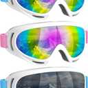 COOLOO 3 Pack Kids Ski Goggles, Anti-fog Snowboard Goggles with UV400 Protection, Snow Goggles for Boys Girls Youth Men Women (01.white/Blue+white/Pink+white/Blue)