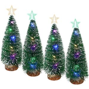 Mini Christmas Tree with Lights Christmas Decorations Village Trees with Lighted Star Small Tree Christmas Artificial Craft Decoration Decor 4 Pack