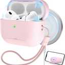 2 x RFUNGUANGO for AirPods Pro 2nd Generation Protective Case, with Phone Holder Function, Magnetic Cover Lock, for AirPods Pro 2nd/1st Generation Full Drop-Proof Protective Case with Lanyard, Pink